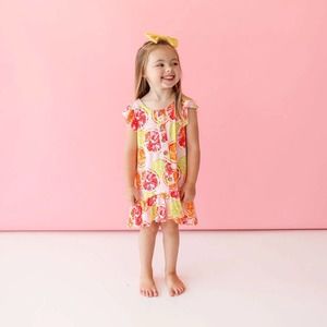 Posh Peanut Size 6 Citrine Henley Ruffled Capsleeve Hi Low Dress